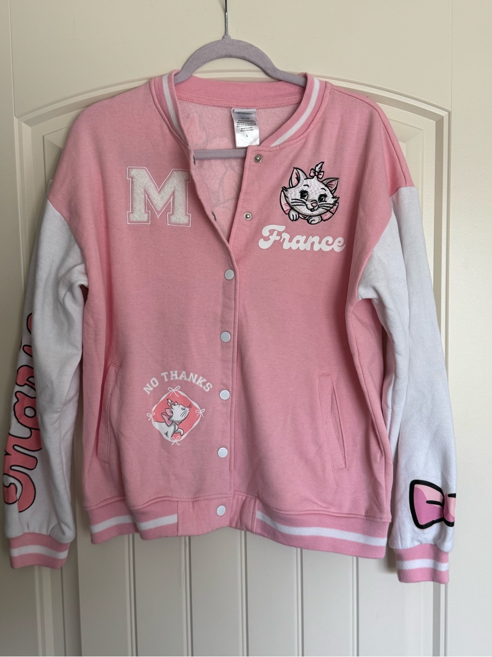 Disney Marie Pink and White Varsity Jacket with France Script